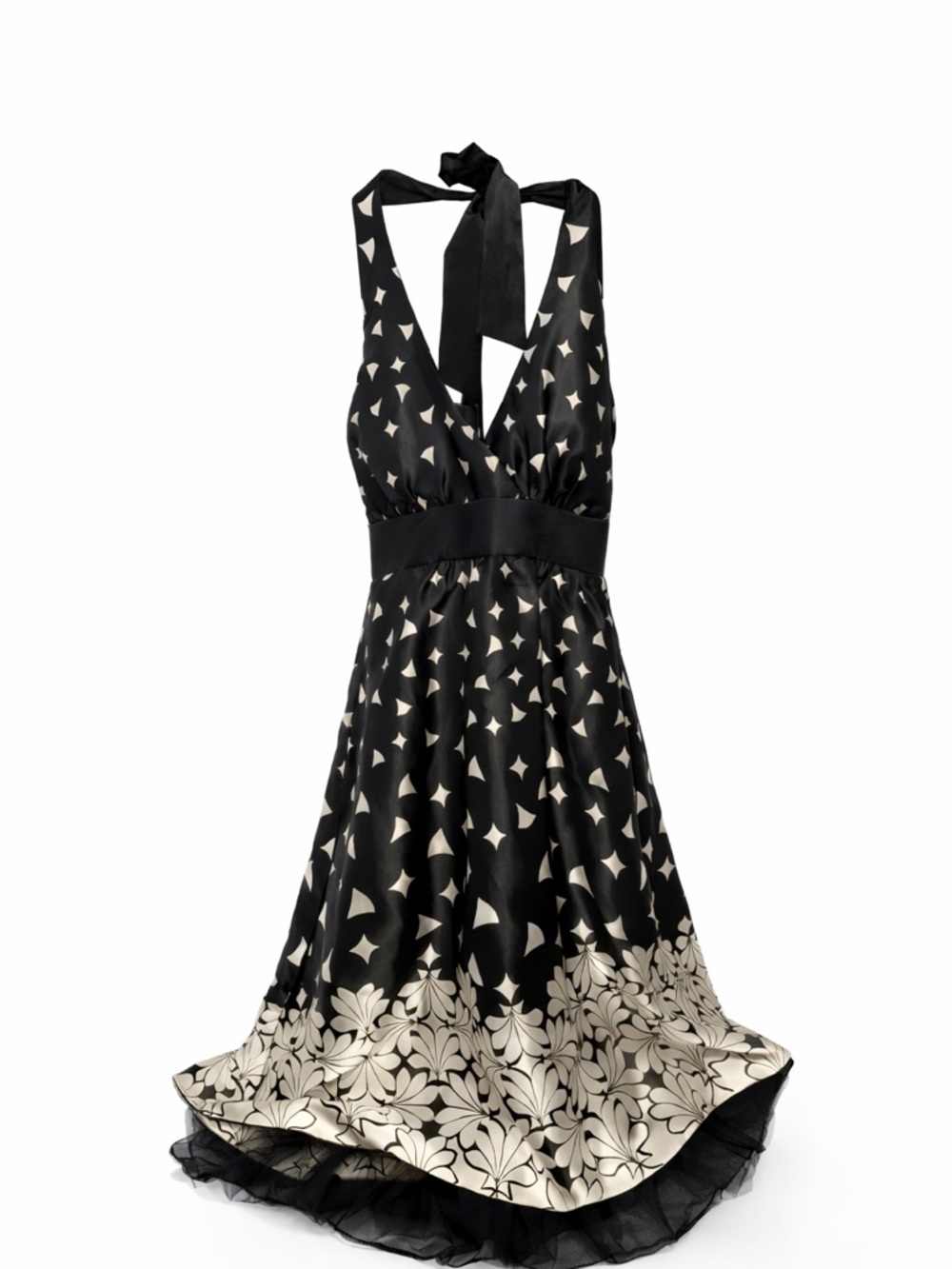 Three Hearts Black and Cream Halter Fit & Flare Dress